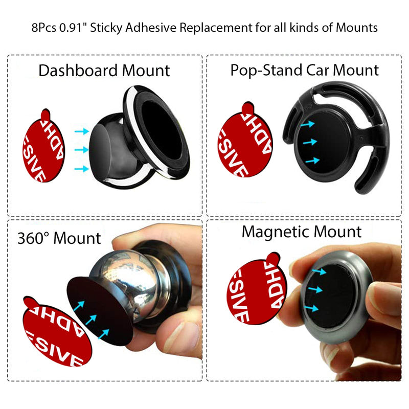 [Australia - AusPower] - 8 Pack Sticky Adhesive Compatible with Socket Mount Base, PKYAA Double-Sided Replacement Tape for Car Magnetic Phone Holder, 4 Pack Sticker Pads for Collapsible Grip & Stand Base 
