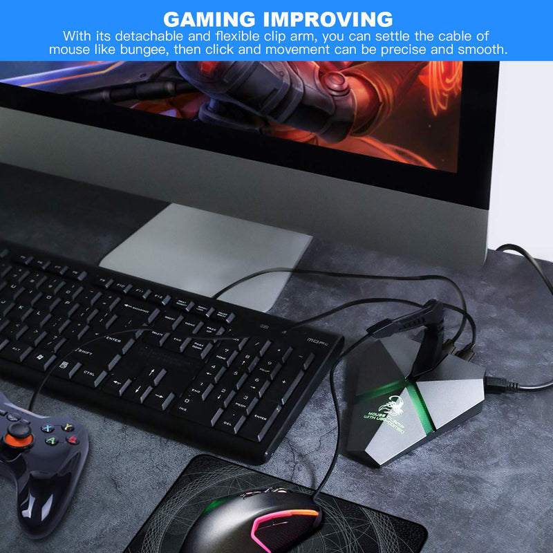 [Australia - AusPower] - ABCOOL USB Hub 2.0 3-Port Type C Adapter MicroSD Card Reader Gaming Mouse Headset Bungee Wire Management Holder, Office Desk Cable Organizer, Windows MacOS Linux PS Supported, Colorful Backlight USB 2.0 