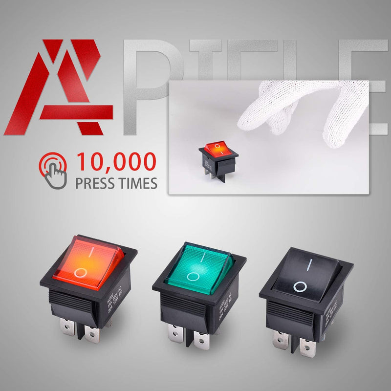 [Australia - AusPower] - APIELE 3Pcs 2 Position Rocker Toggle Switch ON/Off AC 125V/20A 250V/16A for Boat with LED Light DPST 4 Pins KCD2-201N (Red) Red 