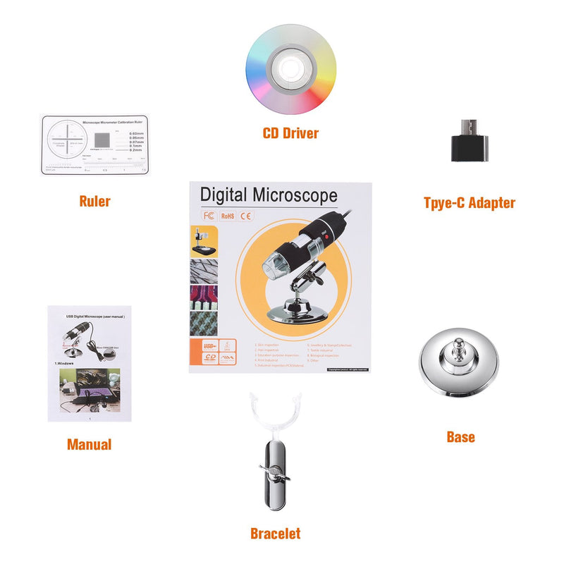 [Australia - AusPower] - Bysameyee USB Microscope, Digital Handheld 40X-1000X Magnification Endoscope Mini Video Camera with 8 Adjustable LED Lights, Compatible with Windows 7/8/10/11 Mac Linux Android (with OTG) USB/Micro-USB 
