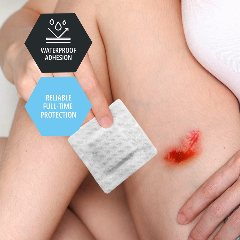 [Australia - AusPower] - Medpride 4'' X 4'' Foam Wound Dressing (10-Count) Sterile, Waterproof Silicone Adhesive Border | Home or Emergency Healing Support | Partial or Shallow Drainage Coverage | Gentle 4x4 Inch (Pack of 10) 
