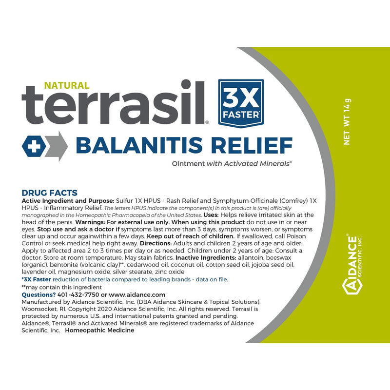 [Australia - AusPower] - Terrasil® Balanitis Relief - Patented All-Natural, Gentle, Soothing Skin Relief Ointment for Relief from Irritation, Itch, Redness and Inflammation, Balanitis Symptoms - 14g 