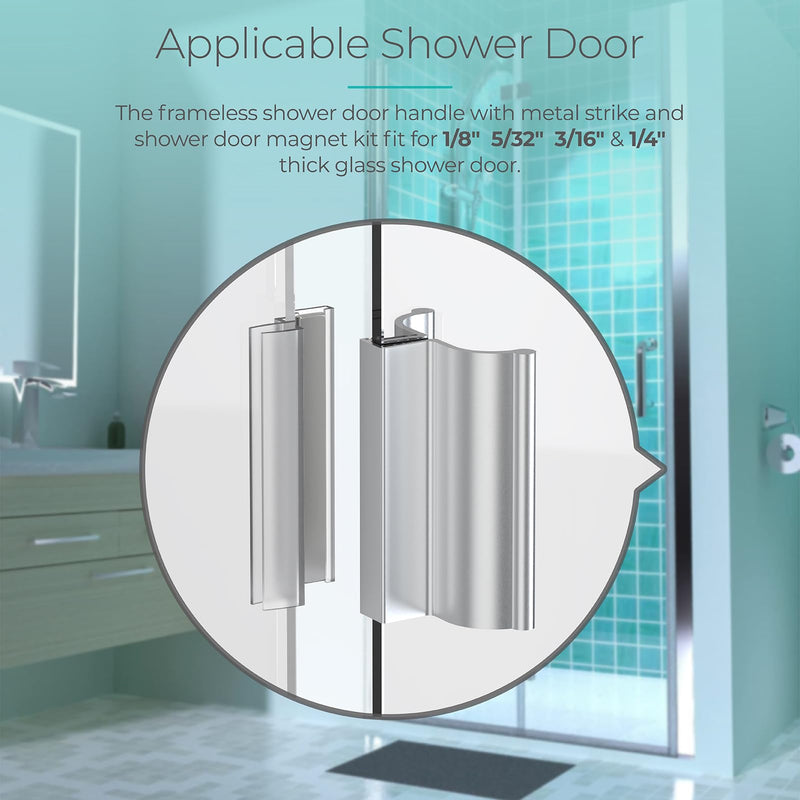 [Australia - AusPower] - 3-3/4" Bright Chrome Frameless Shower Door Handle with Metal Strike and 3" Magnet,Shower Door Magnetic Latch Kit Fits Glass Door Thickness 1/8", 5/32", 3/16" and 1/4",Shower Door Replacement Parts 