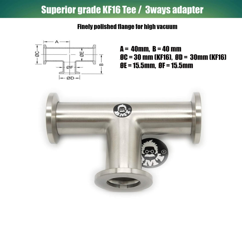 [Australia - AusPower] - Superior Grade - ISO-KF KF16 KF25 KF40 Flange Equal TEE Fitting 3 Ways Vacuum (KF16 Equal TEE) KF16 equal TEE 