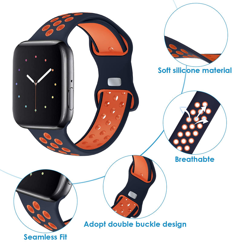 [Australia - AusPower] - NOY Sport Bands Compatible with Apple Watch Bands 42mm 44mm 45mm, Breathable Soft Silicone Sport Women Men Replacement Strap Compatible for iWatch Series 7/6/5/4/3/2/1/SE, Blue Orange 42mm/44mm/45mm Blue-Orange 