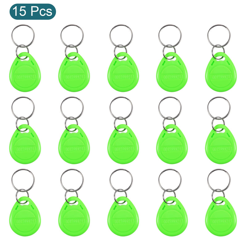 [Australia - AusPower] - MECCANIXITY ID Card Key Fobs RFID Proximity 125KHz TK4100 Read Only Contactless Token Tag for Door Entry Access Control System, Green Pack of 15 