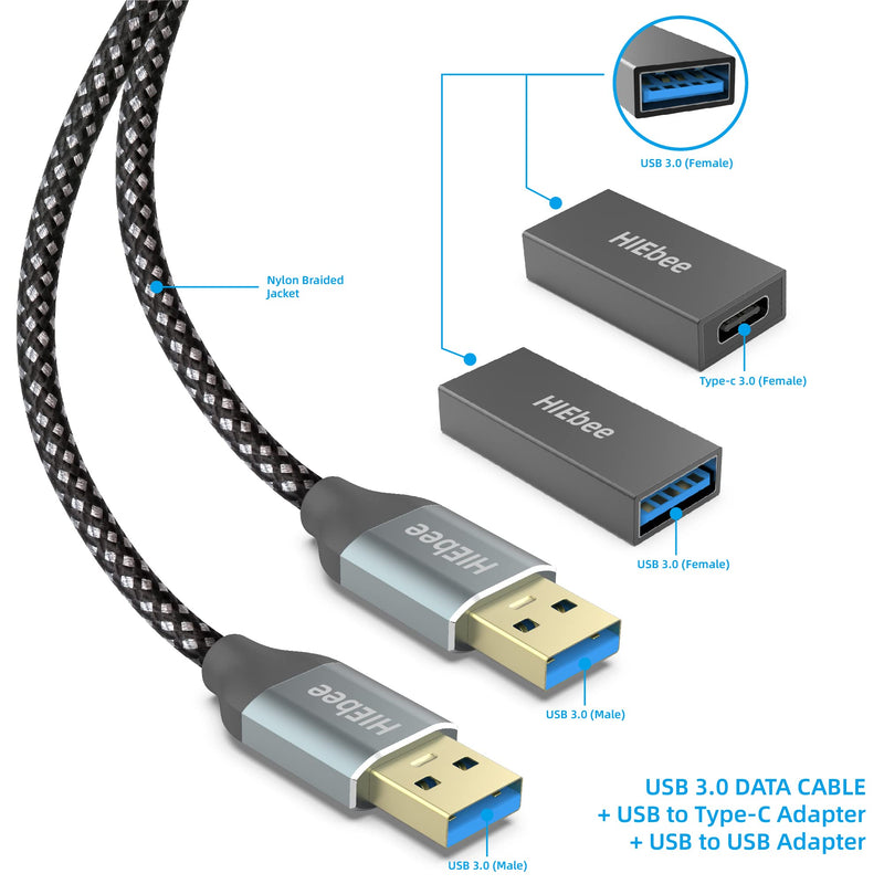 [Australia - AusPower] - USB 3.0 to USB 3.0 Cable 3FT Extension Cord, USB A to A Female Adapter, USB Female to Type C Female Adapter 3 in 1 Fast Data Transfer Compatible with USB Keyboard,Mouse,Flash Drive,Hard Drive,Printer 