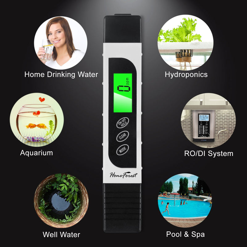 [Australia - AusPower] - Water Quality Tester, Accurate and Reliable, HoneForest TDS Meter, EC Meter & Temperature Meter 3 in 1, 0-9990ppm, Ideal Water Test Meter for Drinking Water, Aquariums, etc. White 