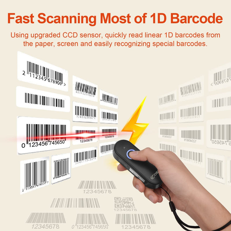 [Australia - AusPower] - Mini 1D Bluetooth Barcode Scanner, Bluetooth & 2.4Ghz Wireless Portable CCD 1D Barcode Reader Support Screen Scan Work with iOS Windows Android Tablets PC POS for Store Inventory Express Supermarket 