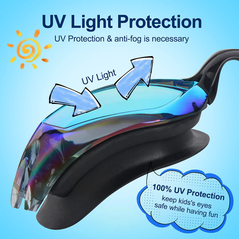 [Australia - AusPower] - Kids Swim Goggles,2 Pack Anti-Fog Leak Proof Kids Swimming Goggles,Anti-UV Clear Vision Glasses for Children Age 6-14 Aqua & Blacki Silver 
