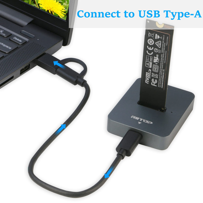[Australia - AusPower] - M.2 to USB Docking Station, RIITOP M.2 SSD to USB-C Reader Adapter for Both M.2 (M Key) NVMe SSD and (B+M Key) SATA-Based SSD 