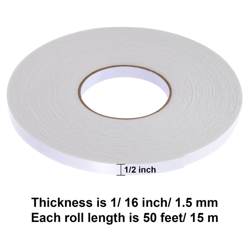 [Australia - AusPower] - 2 Rolls Double Sided Foam Tape PE Foam Tape Sponge Soft Mounting Adhesive Tape (1/2 inch by 50 Feet) White 1/2 Inch by 50 Feet 