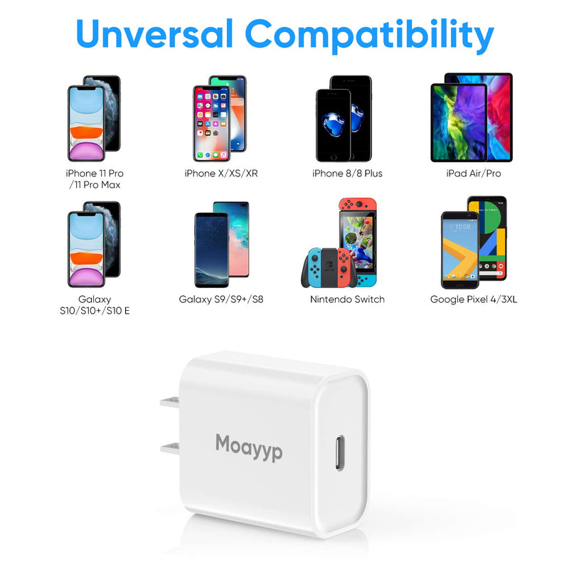 [Australia - AusPower] - USB Type C Wall Charger Block, 20W Fast Charging PD Power Adapter Compatible iPhone 13 12 Mini Pro Max 11 XS XR X 8 Plus, AirPods, iPad Pro Mini, Galaxy S10/S9/S8, Pixel 4/3/2 XL and More 