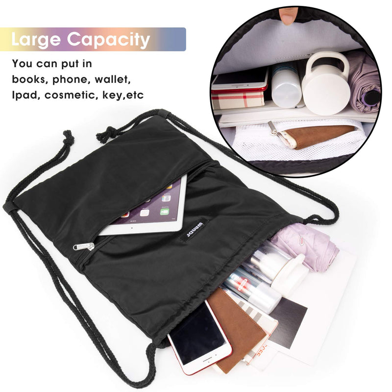 [Australia - AusPower] - Drawstring Backpack String Bag Sackpack Cinch Water Resistant Nylon for Gym Shopping Sport Yoga by WANDF Black 