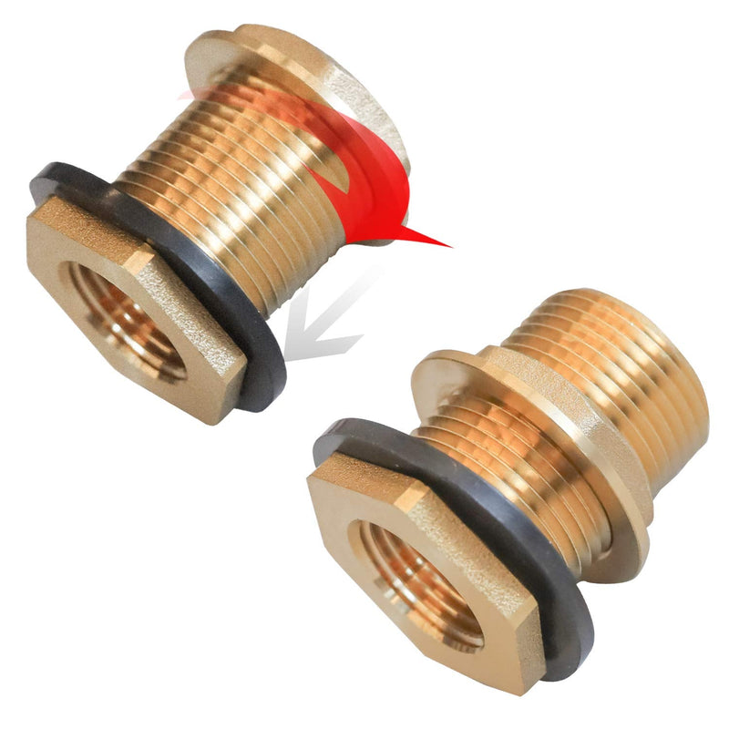 [Australia - AusPower] - Hourleey Solid Brass Bulkhead Fitting, 1/2" Female 3/4" Male GHT Solid Brass Water Tank Connector Theaded with Rubber Ring (2-Pack) 2 Pack 