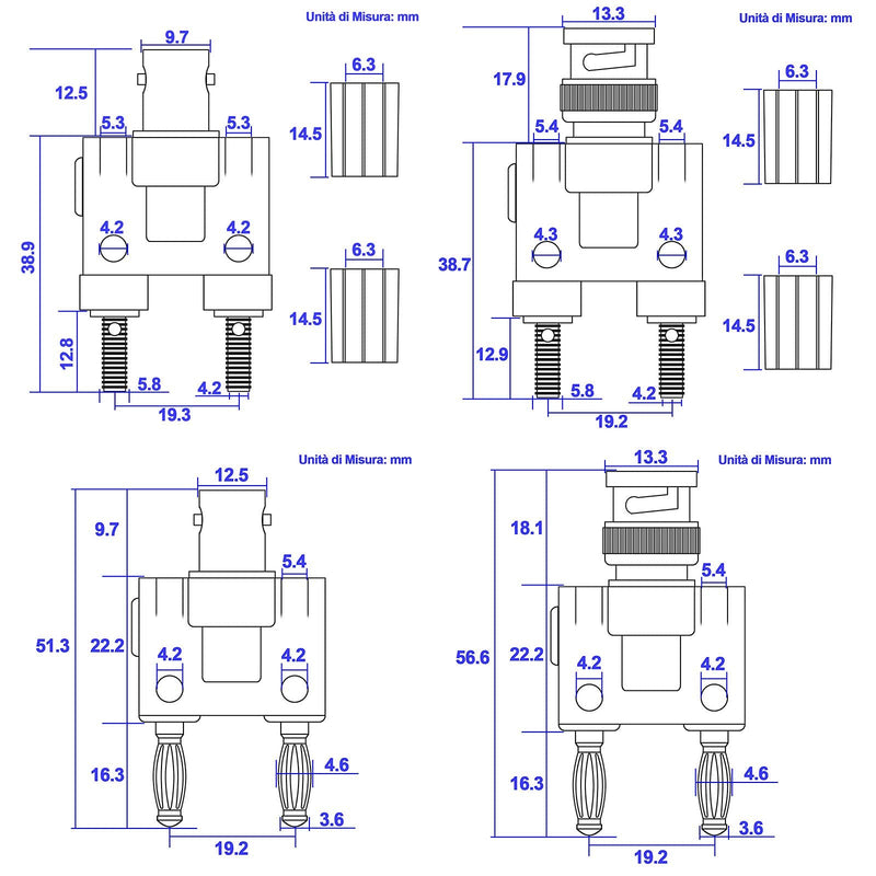 [Australia - AusPower] - onelinkmore BNC Kits 4 Type BNC Male Female to 2X 4mm Dual Banana Female Male Socket Binding Post RF Coax Coaxial Splitter Connector BNC Banana Adapter 