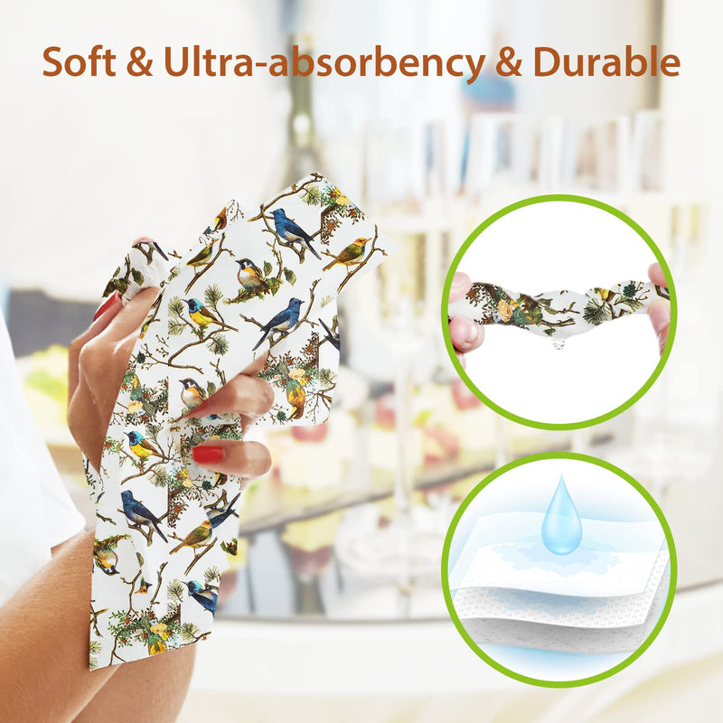 [Australia - AusPower] - 100PCS Guest Towels Disposable 3 Ply Paper Hand Napkins for Bathroom Spring Bird Napkins Everyday Decorative for Dinner Wedding Tea Party Table Anniversary Bridal Powder Room 