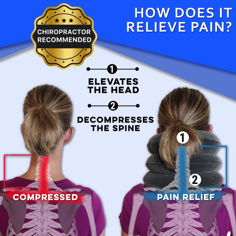 [Australia - AusPower] - Cervical Neck Traction Device by EverRelief - Inflatable Neck Stretcher Collar for Instant Neck & Shoulder Decompression - US Owned & FDA Registered Support Brace for at Home Neck Pain Relief 