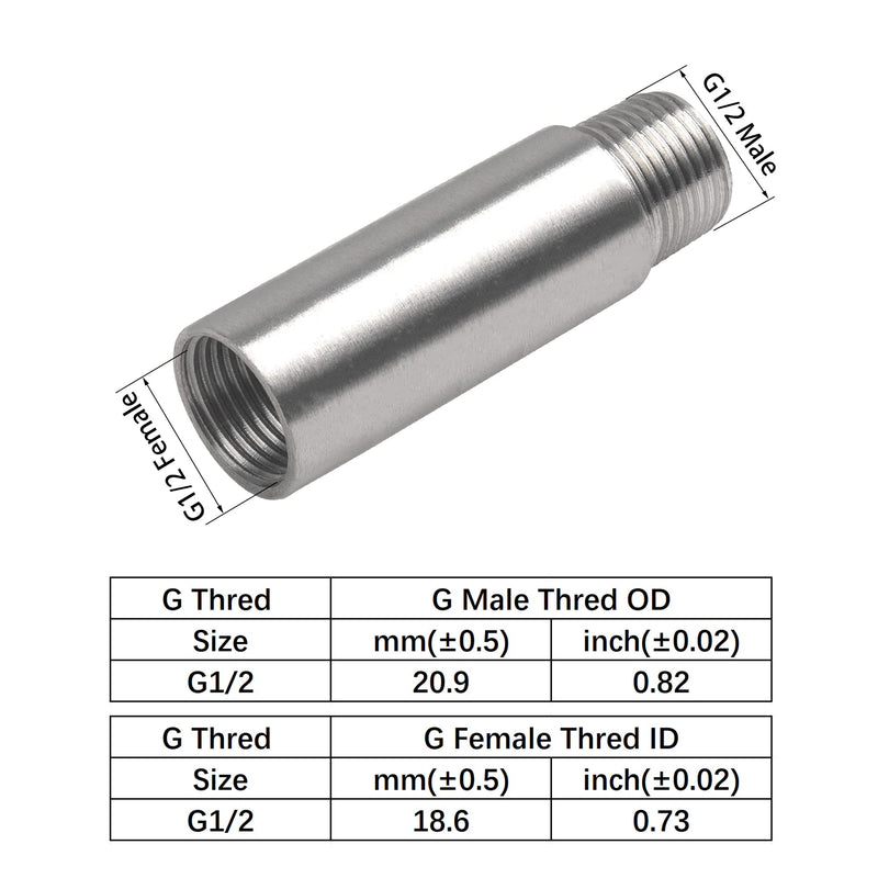 [Australia - AusPower] - Rrina 304 Stainless Steel Shower Head Extension Arm G1/2 Male to Female Thread Cast Pipe Fitting Coupler (80mm/3.15in) 80mm/3.15in 