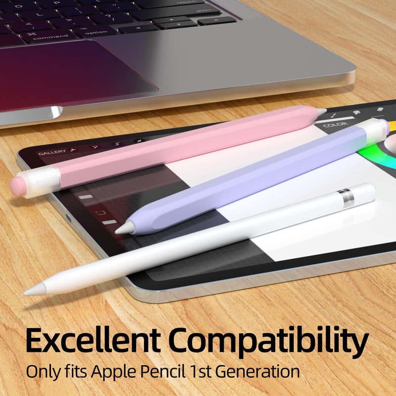 [Australia - AusPower] - JOOSKO 2 Pac Compatible with Apple Pencil 1st Generation Case Apple Pencil Grip Case, Classic Design, Soft and Lightweight Silicone Pencil Protector and 10 Pencil Tip Cover (Powder, Purple) Powder, Purple 