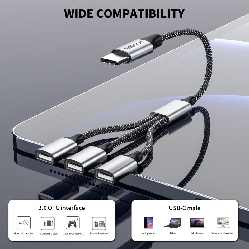 [Australia - AusPower] - USB C Male to Three USB Female Cable,USB c Splitter to USB USB c Splitter Audio and Charging Type C to 3 Type A 2.0 Port Splitter Multi Hub for MacBook,iPad Pro Air,Microsoft Surface Go,PC,Laptop 1pack Black 