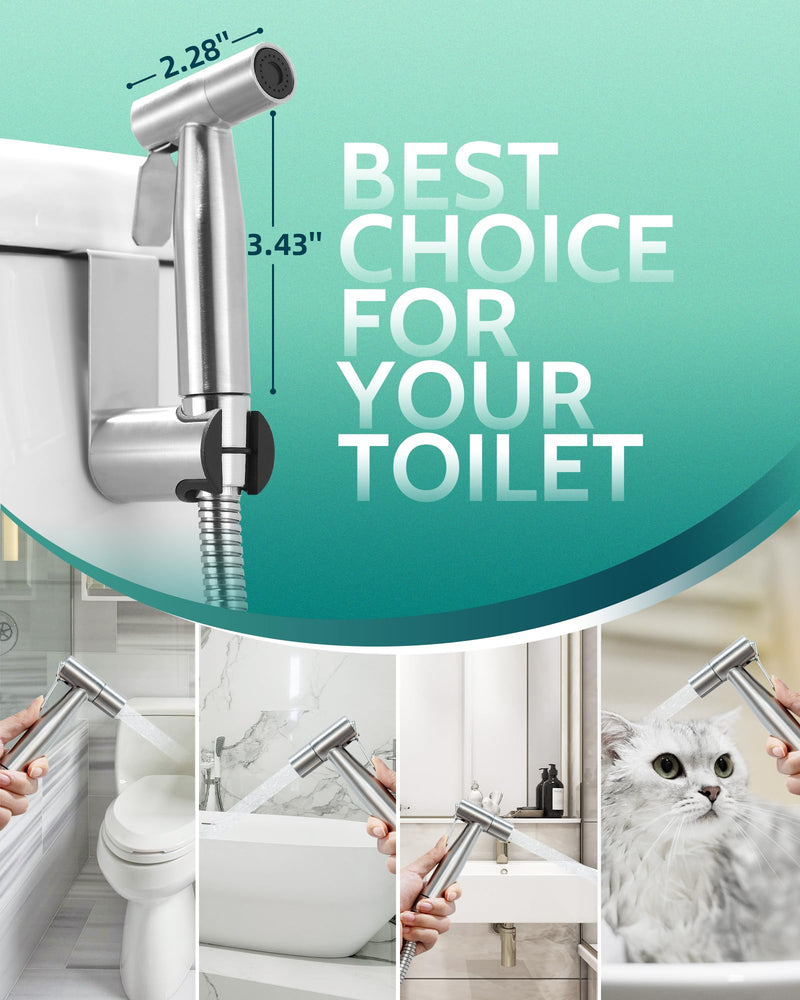 [Australia - AusPower] - LUFEIDRA Handheld Toilet Bidet Sprayer for Toilet-Adjustable Water Pressure Jet Spray with Plastic T-Valve for Feminine Wash (Brushed Nickel + Matte Black) 