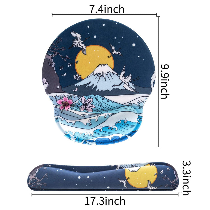 [Australia - AusPower] - AORTDES Memory Foam Ergonomic Keyboard Mouse Pad Wrist Support Set - Non Slip Mousepad Wrist Rest for Computer/Gaming/Office - Comfortable for Easy Typing & Pain Relief(Fujiyama & Moon & White Crane) Kwrp-01a 