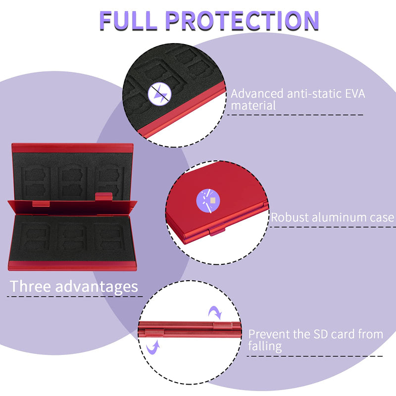 [Australia - AusPower] - SD Card Holder, SD Card Case, LAVILI CF Memory Card Holder Case Aluminum Alloy Hard Shell, Double-Layer Capacity for 6SD Cards and 12 TF Cards Red Color 