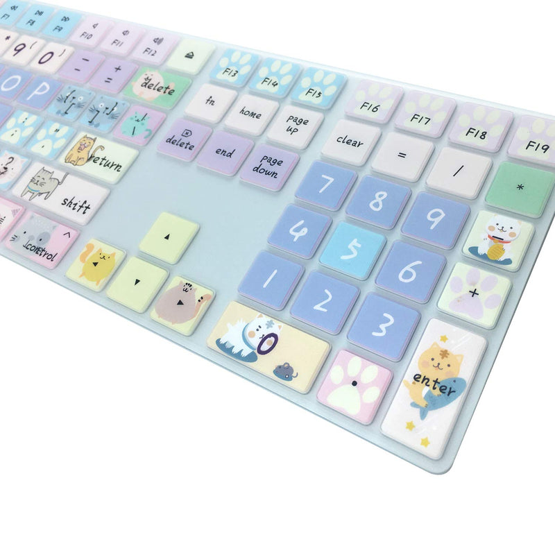 [Australia - AusPower] - WSLUCKO Silicone Keyboard Cover Skin for 2017/2018 Apple iMac Wireless Magic Keyboard with Numeric Keypad (Model:MQ052LL/A A1843), US Layout, Cute Cat 