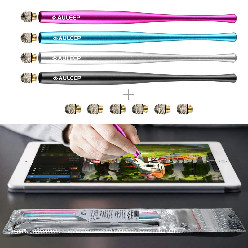 [Australia - AusPower] - AULEEP Capacitive Stylus Pens for Touch Screen with 4 Pack 6 Nanofiber Tips Compatible for Phones, Tablets, iPads, Kindles (Silver Balck Rose Blue) silver balck rose blue 