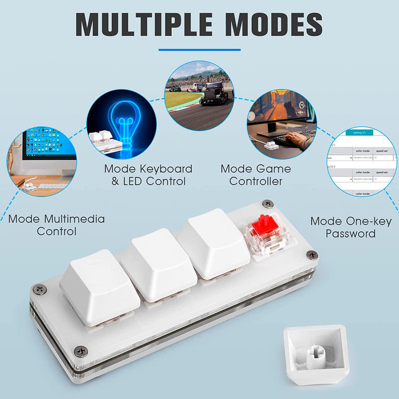 [Australia - AusPower] - Ecarke Mini 4-Key Keypad Mechanical Gaming Keyboard, Set by Yourself Programming with 1.5m USB Data Cable（Upgrade Cherry Shaft & RGB LED） White 