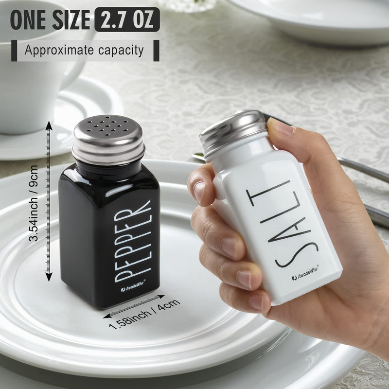 [Australia - AusPower] - Awadewhy Salt and Pepper Shaker Sets, Cute Modern Farmhouse Kitchen Decor for Home Restaurants Wedding - Vintage Glass Black and White Shaker Sets with Stainless Steel Lids, Vintage Glass Black White 