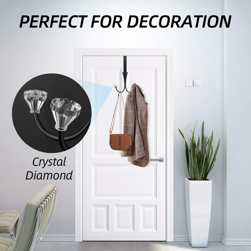 [Australia - AusPower] - 2 Pack Over The Door Double Hooks Hanger Metal and Crystal Design for Hanging Towel Coats Clothes Hats Bags Bathroom Black 2 Pack 
