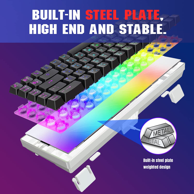 [Australia - AusPower] - Snpurdiri 60% Gaming Keyboard, RGB Backlit Mini Keyboard,Built-in Steel Plate, Membrane Keyboard but Super Mechanical Feel for Windows PC Gamers(68 Keys,White-Black) White Black 