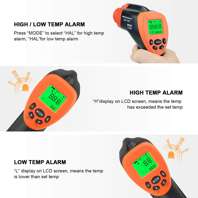[Australia - AusPower] - Non-Contact Digital Infrared Thermometer-BTMETER 980G High IR Laser Temp Gun for Kitchen Cooking Grilling Automotive with 16:1 of Distance Spot Ratio Backlit(-58℉-1292℉)(NOT for Human Temp) 