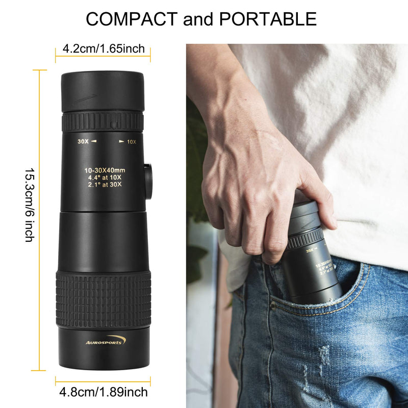 [Australia - AusPower] - Aurosports 10-30x40 Zoom Monocular with Bak4 Prism Dual Focus High Power Compact Waterproof Telescope Fit Adults for Hiking Hunting Camping Bird Watching Best Gifts for Men 