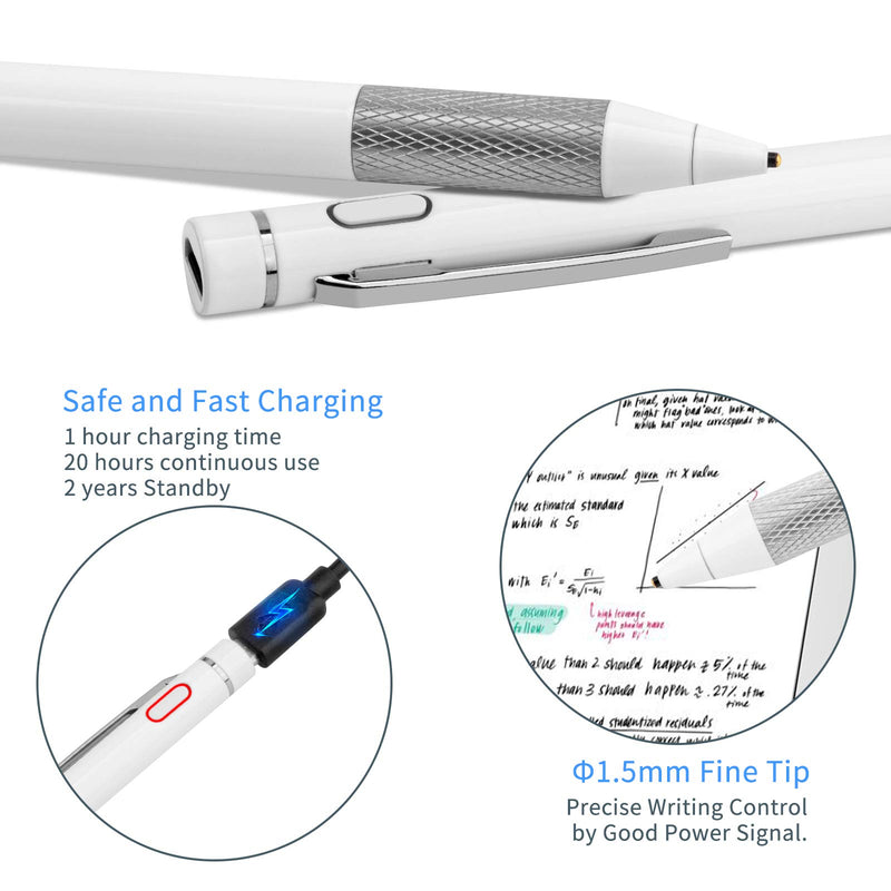 [Australia - AusPower] - Pencil Stylus for Lenovo Chromebook Duet Pen,Minilabo Touch Screens Active Stylus Digital Pen with 1.5mm Ultra Fine Tip Stylist Pen for Lenovo Chromebook Duet Drawing and Writing Pencil,White 