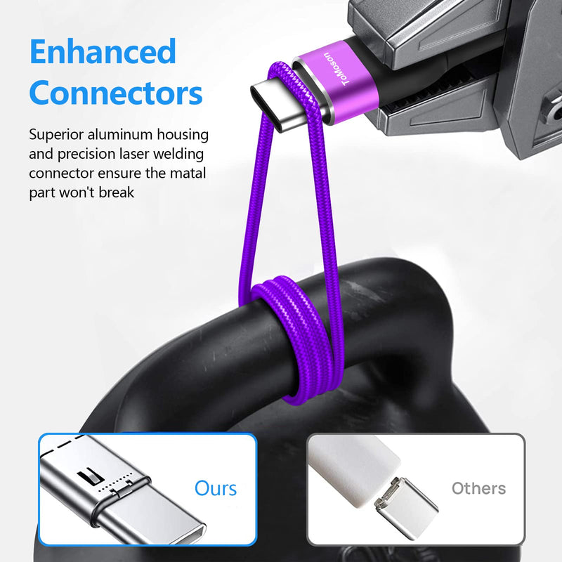 [Australia - AusPower] - USB Type C Cable【3-Pack 10ft】3A Braided Fast Charging USB C Charger Cord, Type C to A Cable Compatible with Samsung Galaxy S10 S9 S8 S20 Plus, Note 10 9 8, LG V50 V40 G8 G7, PS5 Controller (Purple) 10 FT Purple 