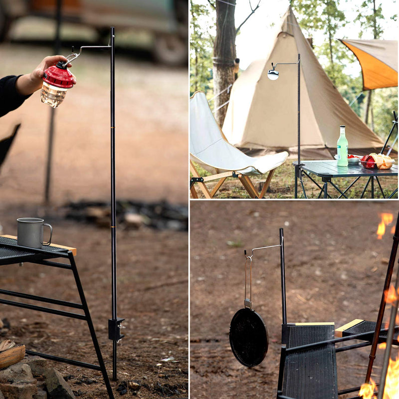 [Australia - AusPower] - TOBWOLF Portable Camping Folding Lamp Pole, Lightweight Collapsible Aluminum Lantern Stand, Outdoor Lamp Post Hanging Light Holder Stick for Picnic, Hiking, Fishing, Backpacking, Garden BBQ Black 