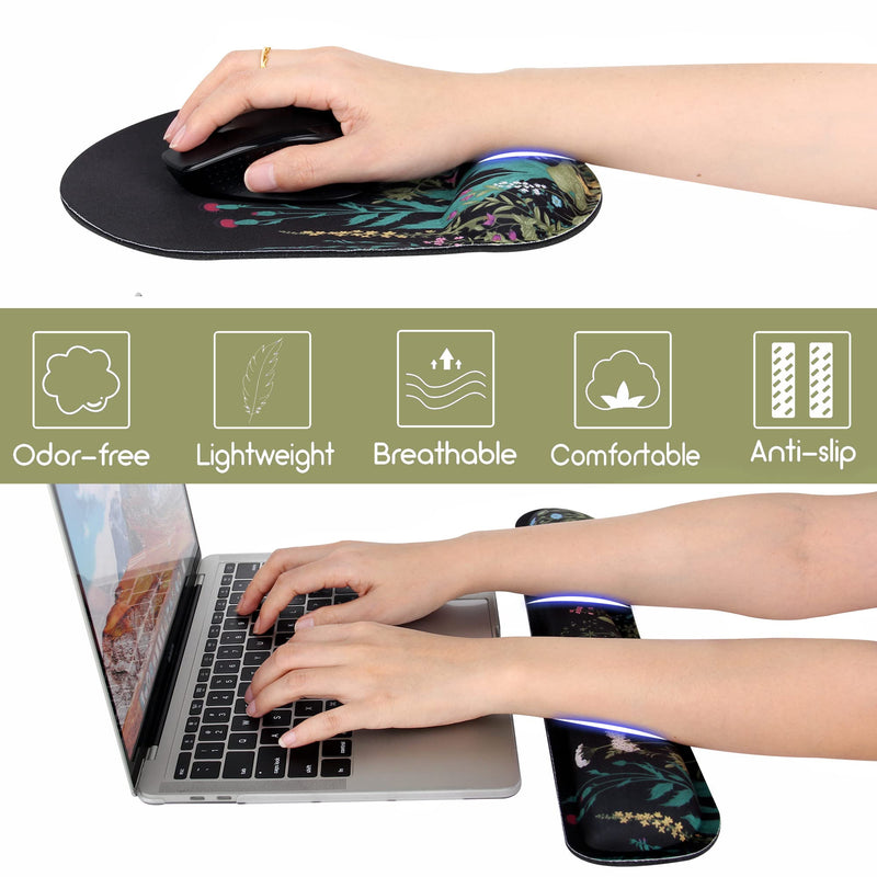 [Australia - AusPower] - Ergonomic Mouse Pad Wrist Support and Keyboard Wrist Rest, Mousepad with Wrist Rest, Memory Foam Keyboard Pad, Easy Typing, Pain Relief, Perfect for Gaming, Computer, Laptop,Office, Garden Flowers 