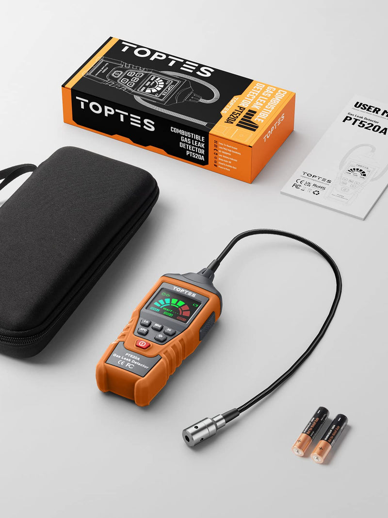 [Australia - AusPower] - TopTes PT520A Natural Gas Detector, Gas Leak Detector with 17-Inch Gooseneck, Locating The Source of Methane, Propane and Combustible Gas Leaks for Home and RV (Includes Battery x3)-Orange Orange 