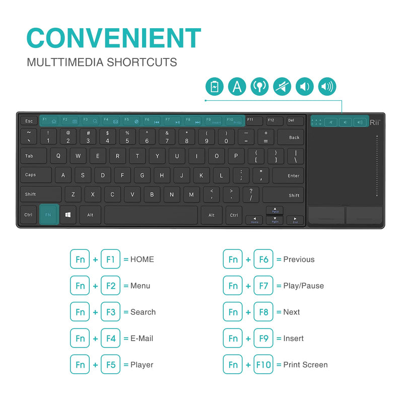 [Australia - AusPower] - Rii K22 Ultra Slim 2.4 Gigahertz Mini Wireless Multimedia Keyboard with Touchpad for PC and Laptop 