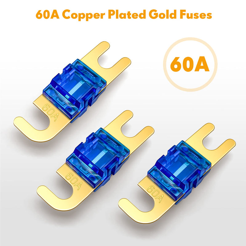 [Australia - AusPower] - BULVACK 3 Way Mini ANL Fuse Holder, Copper 0/2/4 Gauge to 4/6/8 Gauge 60 Amp Fuse Distribution Block for Car Truck Boat Audio Stereo Amplifier 