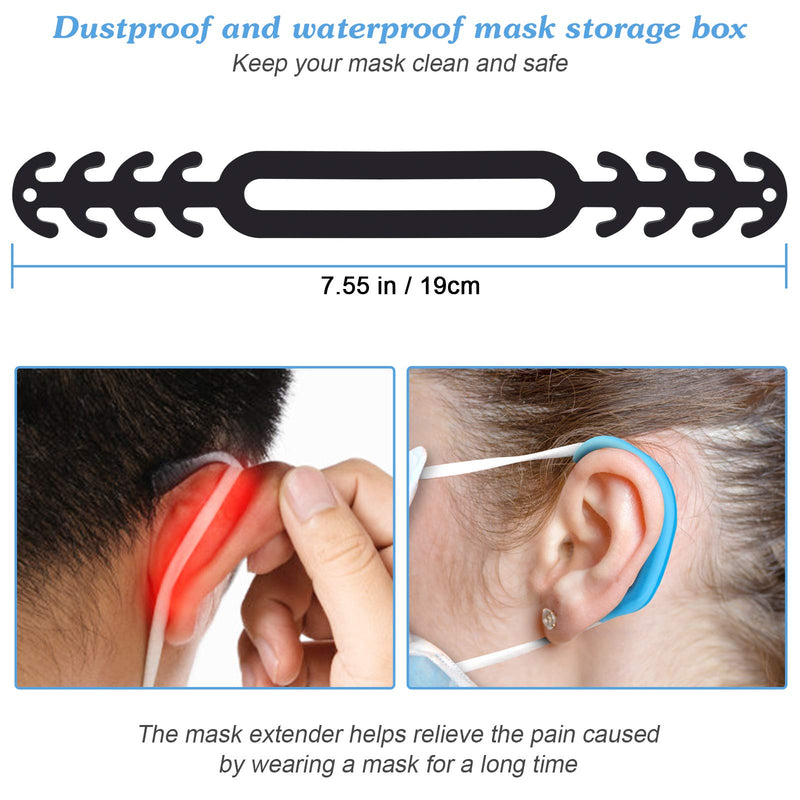 [Australia - AusPower] - 3 Pcs Face Mask Clip Storage Case with 4 Pcs Free Mask Strap Extender, Mask Storage Box Portable Mask Organizer for Family Use, Dust-Proof Mask Box for Mask Pollution Prevention 
