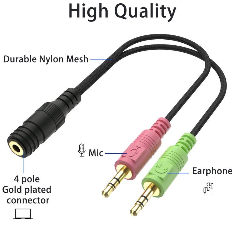 [Australia - AusPower] - UPWISH Headphone Splitter with mesh, for Computer 3.5mm Female to 2 Dual 3.5mm Male Headphone Mic Audio Y Splitter Cable Smartphone Headset to PC Adapter 