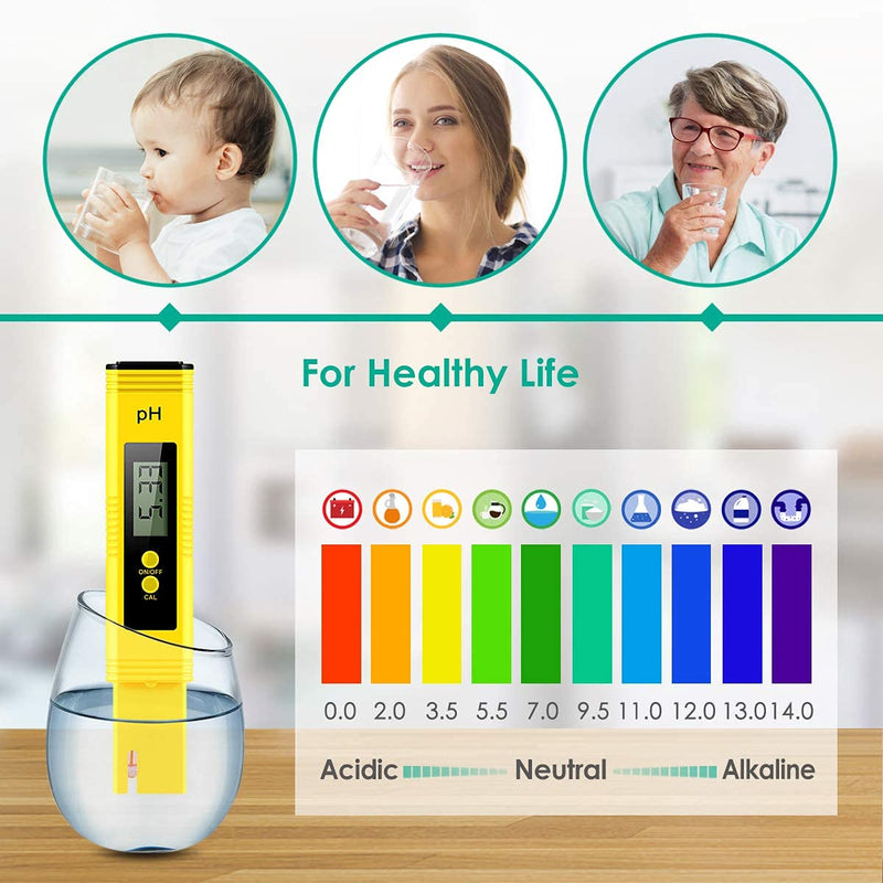 [Australia - AusPower] - Alysontech Digital PH Meter, PH Meter 0.01 High-Precision Pocket Water Quality Tester, PH Range 0-14, Suitable for Accurate Testing of Drinking Water, Aquariums, Swimming Pools, Hydroponics (Yellow) 