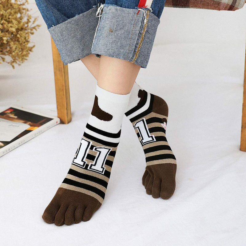 [Australia - AusPower] - ZAKASA Womens Toe Sock Cotton Five Finger Running Ankle Novelty Socks (Animal cat, US shoe 6-9) 805 