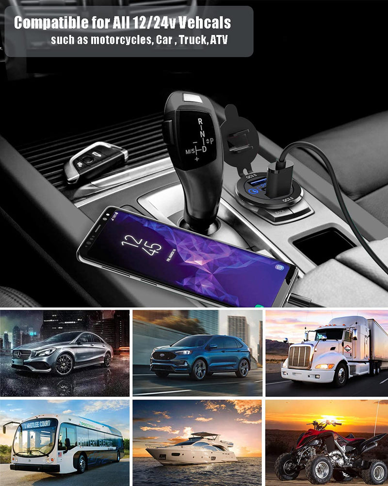 [Australia - AusPower] - PD Type C Car Charger Socket & Dual Quick Charge 3.0 Ports Aluminum, 60W USB C Triple 12V USB Socket Aluminum Car Charger with Touch Switch, Waterproof PD Fast Charge Adapter for Car Boat Marine RV 