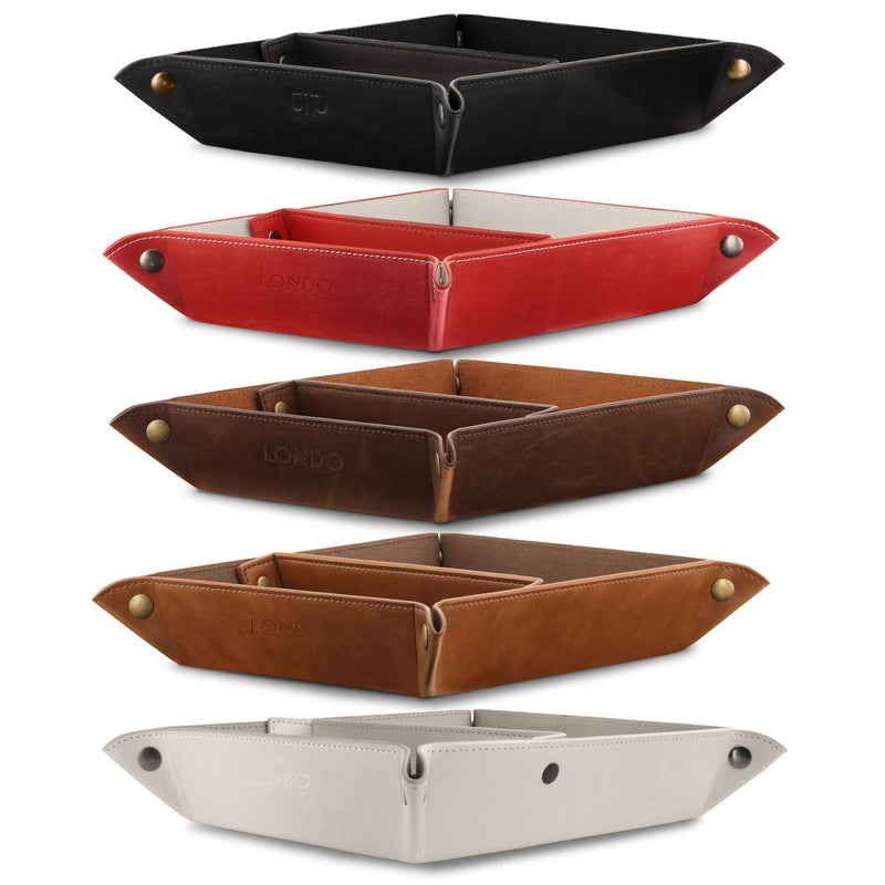 [Australia - AusPower] - Londo Leather Tray Organizer - Practical Storage Box for Wallets, Watches, Keys, Coins, Cell Phones and Office Equipment Black Lining 