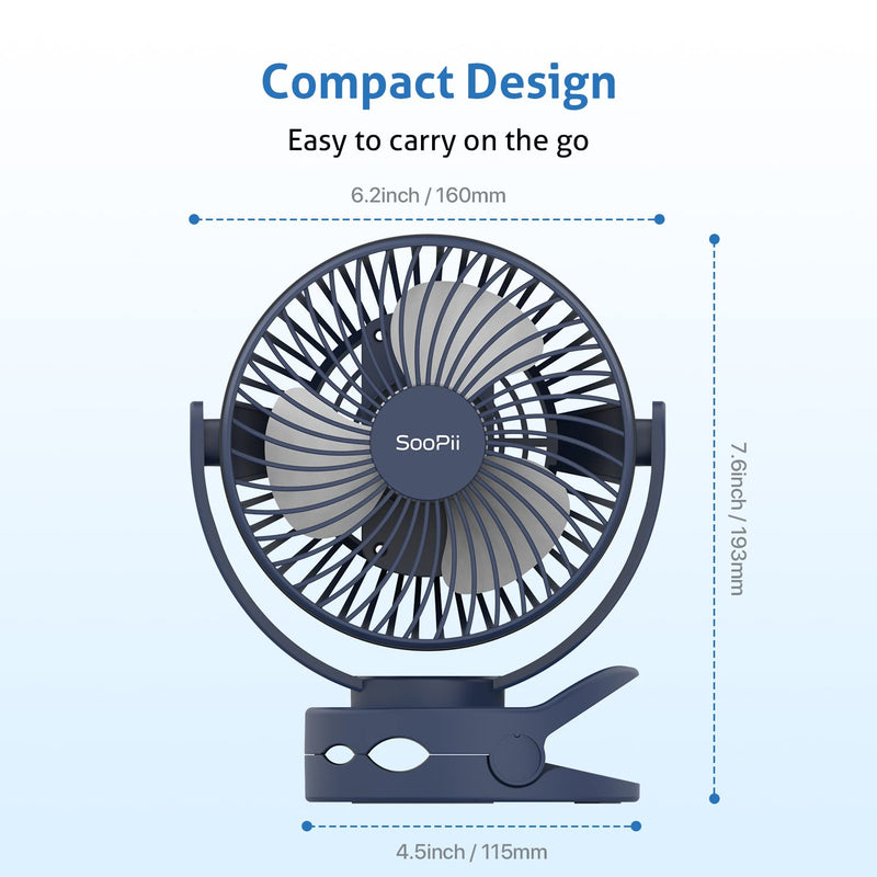 [Australia - AusPower] - SooPii 3in1 Battery Operated USB Desk Fan with LED Light, Rechargeable 5000mAh Camping Fan with Hanging Hook for Tent, 4 Speeds Personal Fan, 360° Double Rotation Portable Clip Fan Blue 5000mAh Rechargeable Fan-Blue 